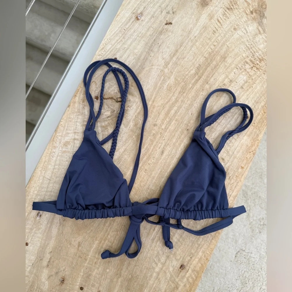 Frankie’s Lumia Navy Blue Braided Triangle Bikini Top Bathing Suit – Size M
